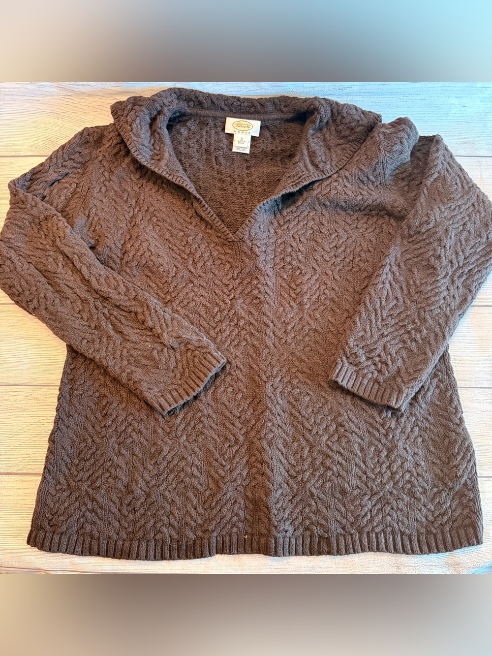 Talbots Brown Cable Knit Cowl Sweater